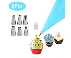 Yolococa Poche à Douille Douilles à Pâtisserie pour Décoration Acier Inoxydable Douilles Patisserie DIY Kits Accessoires pour Décoration de Gâteaux(8 PCS)