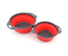 ShawFly Panier de vidange Pliable Ensemble de passoire Pliable Panier de Nourriture pour Fruits et légumes Panier de Lavage 2 pièces, pour égoutter Les pâtes, Les légumes et Les Fruits (Rouge)