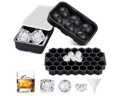 Newdora Glaçons Moule de Glace en Silicone Bac à Glaçon Boîte de Congélation avec Couvercle Décoration pour Cocktail Nourriture Whiskey Boisson avec Entonnoir
