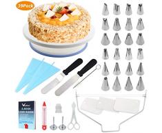 Plateau à Gâteaux, WisFox Kit de Pâtisserie Plateau Tournant de Gâteau 39 Pcs Gâteaux Tournant, Poches et Douilles, Seringue Patisserie, Brosse, Spatule à Glaçage pour Cuisine Décoration de Gâteaux