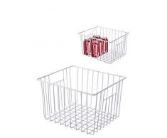 Lot de 2 paniers de rangement décoratifs en fil métallique avec poignées pour placards de cuisine, garde-manger, congélateur, salle de bain, placards
