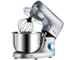 COSTWAY Robot Pâtissier 1300W,220-240V~50/60Hz avec Bol dAcier Inox 5,5L, Vitesse Réglable à 10 Niveaux avec Protection contre Surchauffe Accessoires Inclus Batteur, Crochet à Pâte et Fouet (Argent)