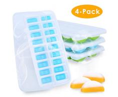 Queta 4Pcs Moule à glaçons Bac à Glaçon en Silicone avec Couvercle, sans BPA,Bacs à Souples en Gel de Silice de Qualit- Alimentaire pour leau, Les Cocktails et Autres Boissons (Carré)