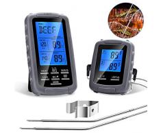Thermomètre de Cuisine, 5 Modes Thermomètre de Cuisson Digital Numérique sans Fil pour BBQ avec Minuterie 2 Sondes Lecture Instantanée Écran LCD Thermomètre à Viande pour lAlimentation (2 Sondes)