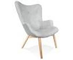 Alterego Fauteuil à oreille 'ROBY' en tissu gris et pieds en bois