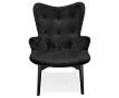 Alterego Fauteuil à oreille 'RUBEN' en velours noir et pieds en bois