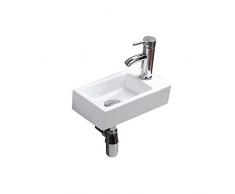 Lavabo en Céramique Murale Petit Blanc Haute Qualité Évier Rectangle Lavabo À la Main Pour Vestiaire Salle de Bains Toilette