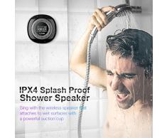 VTIN Enceinte Bluetooth Portable pour Douche Haut-Parleur Etanche Puissant avec Tuner FM Radio et Ecran LED Digital Appels/Siri et Ventouse Compatible avec IPhone/IPad/Android etc.