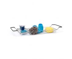 Relaxdays 10019246 Pont de baignoire Plateau accessoire salle de bain rétractable 2 compartiments H x l x P H x B x T: 8,5 x 70 x 20 cm chromé, métallique, argenté