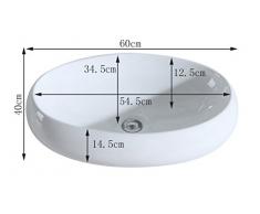 Eridanus, Vasque à Poser Ovale Lavabo Salle de Bain en Céramique Lave-Mains L60*L40*H15cm, Série MALIE-B