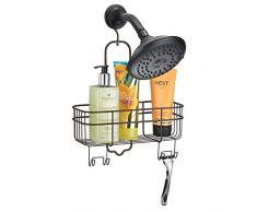 mDesign étagère douche – étagère pratique – installation facile – étagère de rangement de douche en métal – étagère de douche à suspendre – bronze