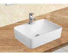 1x Lavabo en céramique évier rectangulaire blanc grand de lavage Vasque à Poser en céramique Salle de Bain 48x37