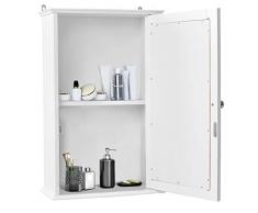 Goplus Armoire de Toilette Murale Meuble Mural Salle de Bain en MDF Pente NC avec 1 Porte et Miroir Etagère de Rangement Blanche 34 x 15 x 53 cm