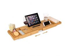 Homfa Plateau Baignoire Plateau de Bain Pont Baignoire Réglable en Bois de Bambou Naturel Porte-livre Porte-verre Porte-bougie pour Baignoire (Type-3)