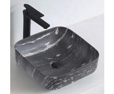 Lave-mains à poser en céramique sanitaire KW6134-38,5 x 38,5 x 13,5 cm- Aspect marbre noir mat, couvercle suppl. noir mat