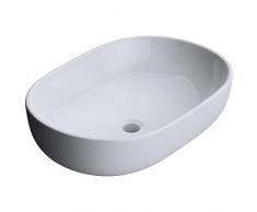 Mai & Mai lave main évier vasque 60x42x11 cm en céramique blanc ovale sans perçage pour robinet lavabo sans trop-plein à poser BR322