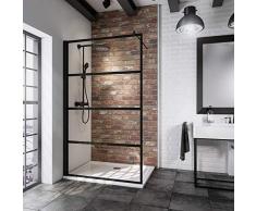 Schulte Paroi de douche fixe à l’italienne, Walk In style industriel, sans silicone, verre décor Loft 2, profilé noir, 120x200 cm