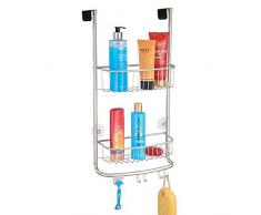 mDesign rangement de douche suspendu à la porte de la douche – étagère de douche pratique – montage sans perçage – accessoire de rangement salle de bain – argent mat