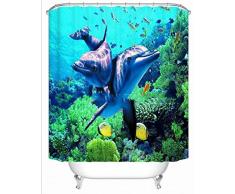 MENGMENGDA Rideau De Douche Bleu Polyester Beauté De LEstrade 3D Joli Dauphin Rideau De Moisissure Imperméable À leau avec Crochet, 180 * 200Cm_C