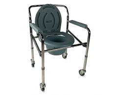 Mobiclinic, Muelle, Chaise percée, Chaise WC pour handicapé, Chaise toilette pour personne agée, Pliable, Avec couvercle, roulettes et accoudoirs capitonnés, Acier chromé