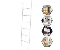 HADMB Échelle pour Serviettes,Porte Serviette sur Pied,INOX à Poser Echelle Salle Bain avec 6 Niveaux détendage sur différentes hauteurs(170 * 42cm),Blanc