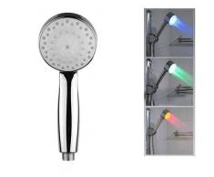 M-zone Robinet Douche lumineux à LED 7 Couleurs Tête Carrée Finition Chrome - voir photo, Rond