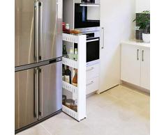 SIMPVALE Étagère de Rangement coulissante pour Cuisine ou Salle de Bain Petit Chariot avec roulettes, Blanc, 3 étages