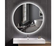 Bath Miroir éclairage à LED pour Salle de Bains, Miroir Mural Rond sans Cadre de 5 mm, lumière Blanche 6500K, lumière Chaude 3200K, Interrupteur Traditionnel