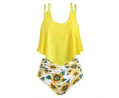 Btruely Femmes Elegant Amincissant Bikini Sets Maillot De Bain 1 Pièce Trikini Oblique Fleur Ruché Une Épaule Swimsuit De Plage
