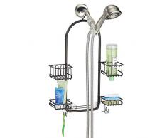 mDesign serviteur de douche à suspendre avec 4 paniers et 2 crochets – installation de l'étagère de douche sans perçage – panier de douche en métal – couleur bronze