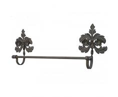 L'Héritier Du Temps Porte Serviettes ou Torchons Mural Motifs Floraux à Fixer en Fer Patiné Gris 8,5x21x54cm