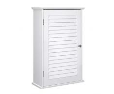 VASAGLE Meuble Mural, Meuble de Rangement Suspendu pour Salle de Bains, Armoire à Pharmacie avec Étagère Réglable et Porte à Persienne, 40 x 16 x 60 cm, Ligneux, Blanc BBC24WT