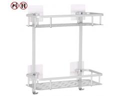 Laimew Etagere Douche Aluminium Antirouille Collante Etagere Salle de Bain avec Suspendu Crochets (2 niveaux)