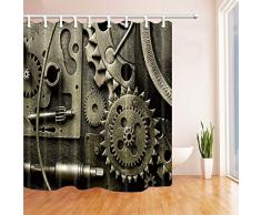 CDHBH Révolution Industrielle Décor Vapeur Gear Tissu Polyester Rideaux de Douche Imperméable à L'eau de Bain Rideau 71 x 71 en Rideau de Douche Crochets Inclus
