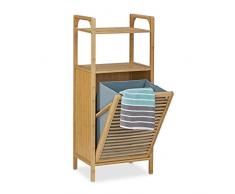 Relaxdays Étagère de salle de bain panier à linge pliant en bambou corbeille à linge pliable en bois 25 litres HxlxP: 95 x 40 x 30 cm rangement 2 étages accessoires douche serviettes meuble, nature