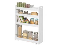 SoBuy NSR01-W Étagère de Niche à roulettes en Bois Meuble de Rangement Cuisine Salle de Bain Chariot Placard Alcôve Chariot de Service - 4 Étages Blanc