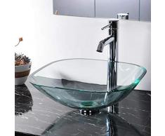 Leijing Lavabo Carré en Verre Transparent Vasque À Poser Salle De Bain