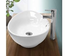 ECD Germany Vasque à Poser Lavabo Suspendu - 590 x 390 x 200 mm - en Céramique - Ovale - Blanc - Lave-Main Salle de Bain - Vasque Lavabo Salle de Bain Toilette - avec Trop-Plein et Trou de Robinet