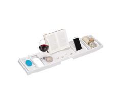 Relaxdays Pont bambou tablette extensible salle de bain plateau baignoire planche livre 75-109 cm, blanc, Taille