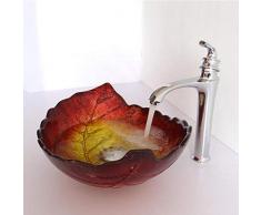 Lavabo en verre trempé Art Lavabo Vasque à poser Lavabo de salle de bain Lavabos Vanités Lavabo en verre Forme de feuille