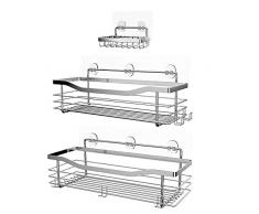 Orimade Serviteurs de Douche Étagère Caddy avec 5 Crochets Panier de Douche Salle de Bain Toilette Acier Inoxydable SUS304 sans Perçage - 3 Pièces