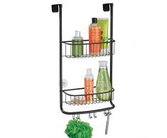 mDesign rangement de douche suspendu à la porte de la douche – étagère de douche pratique avec ventouses – montage sans perçage – accessoire de rangement salle de bain – noir mat