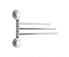 COMPACTOR Porte-Serviettes Mural à 3 Branches, Fixation par Ventouse, Jusquà 12 kg, Acier Chromé Antirouille, Article RAN4701