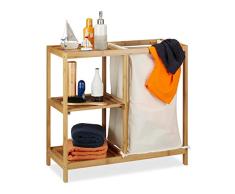 Relaxdays, Nature EtagÃ¨re de Salle de Bain Corbeille, 3 Ã©tages, Bambou, Panier, Sac Linge, 65x68x33 cm, Polyester, MDF, 1 Ã©lÃ©ment