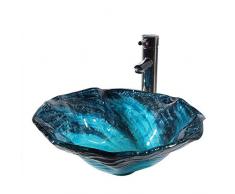Lavabo à Poser Rond Lavabo Salle de Bain Creative lavabo Bassin en Verre trempé Bleu Lavabos de Salle de Bain 0713