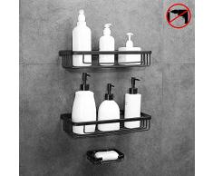 Hoomtaook Étagère de Douche pour Salle de Bain Étagère de Douche Accessoires Salle de Bains Donner Une boîte à Savon 2 Niveaux Noir
