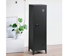 Sep Home rmoire de Bureau Armoire de Rangement Vestiaire Métallique Vérrouillable avec Deux Portes,Cabinet Métal Haut Rangement Armoire Colonne 1 Porte Vérouillable Etagères (Noir)