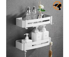 Jaysamay Colle Étagère de Salle de Bain sans Perçage, Panier de Douche Panier de Rangement Dorganisateur de Douche pour Shampooing (Aluminium Rectangle 2Packs)