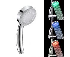 Sunjas Pommeau de Douche Douchette LED Automatique de Changement de 3 Couleur,Tete de Douche Lumineux Ronde Changement de La Couleur Selon la Température de Leau