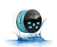 Expower Bluetooth Enceinte Radio de Douche 5W IPX7 Mini Haut-parleur Portable avec FM Radio Étanche pour Douche Camping Voiture Voyage,Bleu